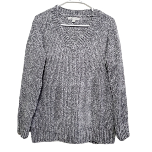 Orvis Chenille V-Neck Sweater, Color Gray Size S - Picture 2 of 15
